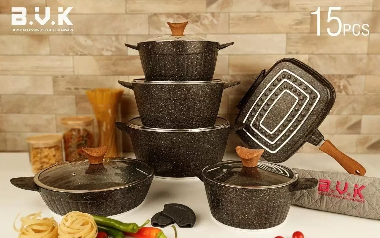 سرویس قابلمه 15 پارچه مشکی گرانیت vk713515-6 بوک BVK کد:020077